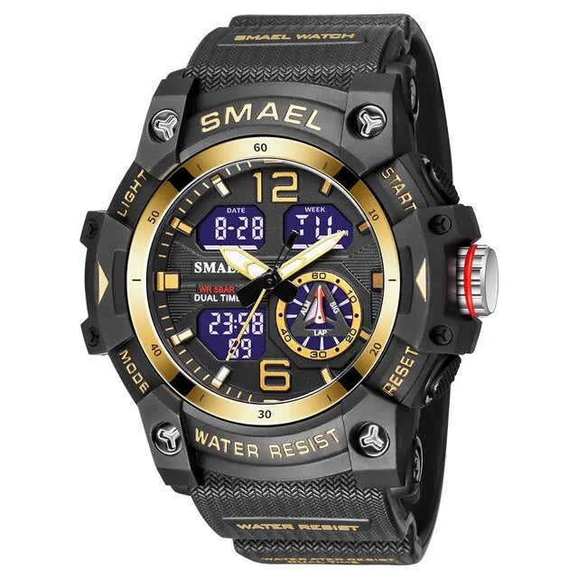 SMAEL 8007 Men's Military Sport Watch - Dual Time Display, LED Back Light, Alarm Stopwatch, Waterproof Wristwatch