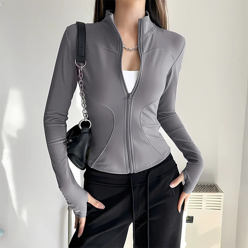 Elegant Athletic Track Jacket for Women | Breathable Quick-Dry Polyester, Anti-Shrink & Snug Fit