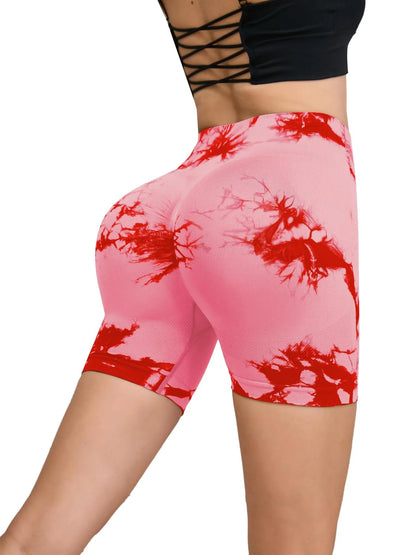 Women's Seamless High-Waist Yoga Shorts | Buttery-Soft Nylon Blend, Hip-Lifting & Tie-Dye Print
