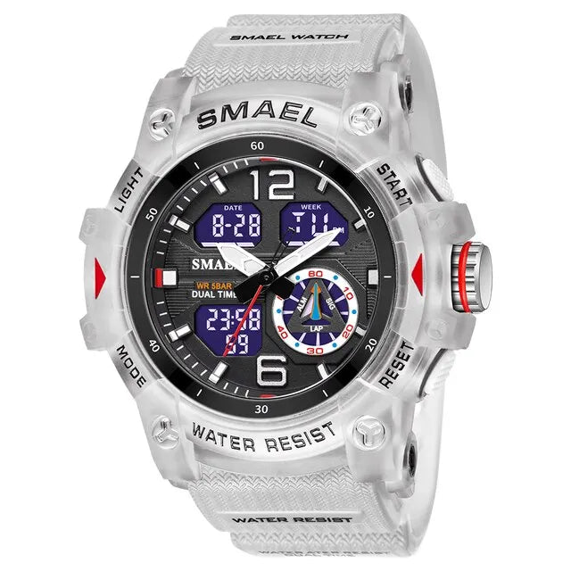 SMAEL 8007 Men's Military Sport Watch - Dual Time Display, LED Back Light, Alarm Stopwatch, Waterproof Wristwatch