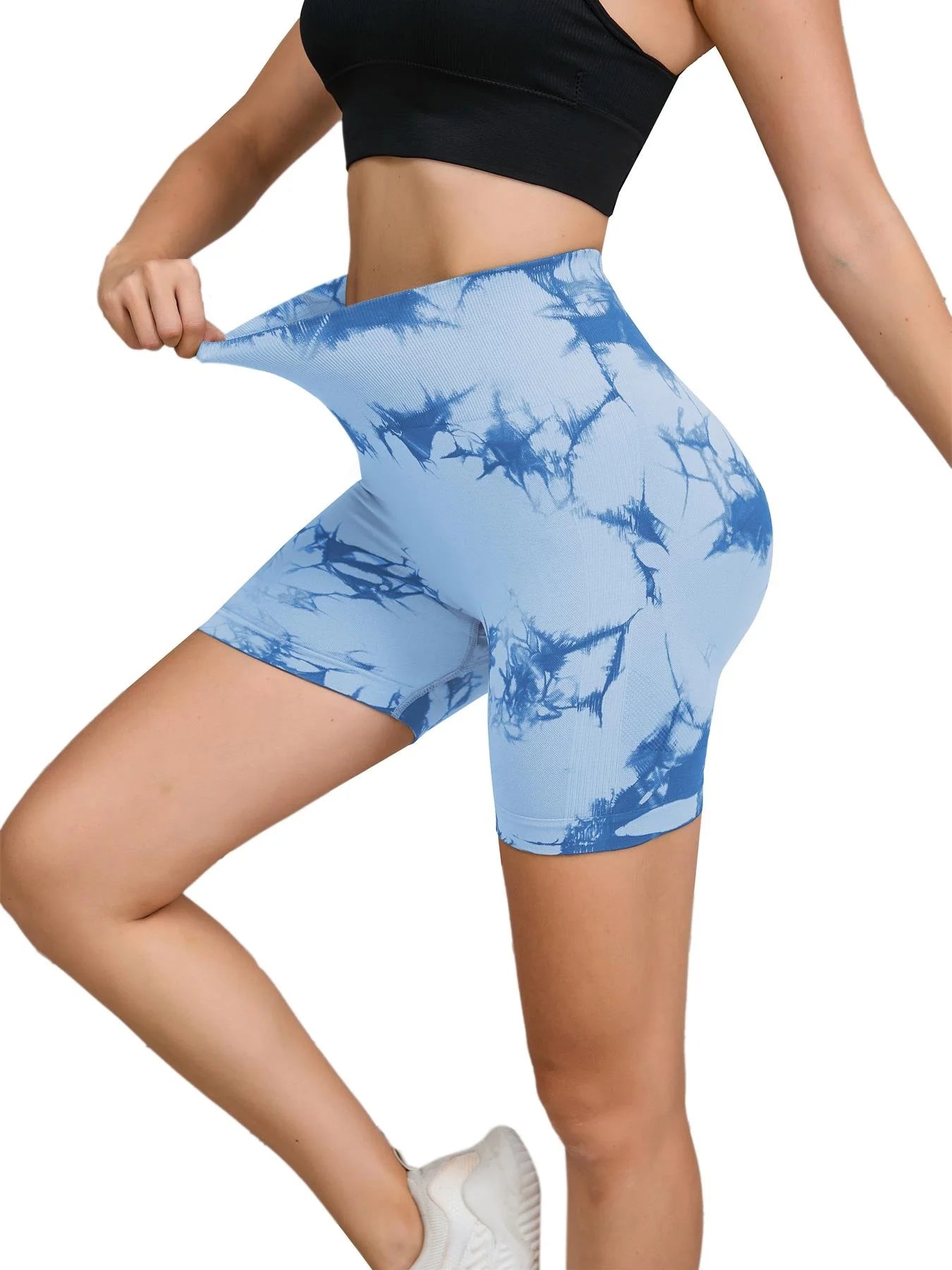 Women's Seamless High-Waist Yoga Shorts | Buttery-Soft Nylon Blend, Hip-Lifting & Tie-Dye Print
