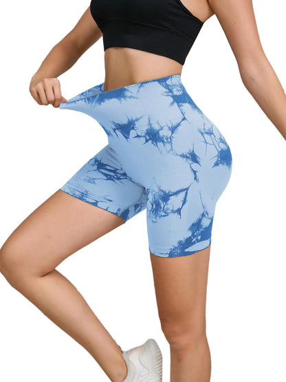 Women's Seamless High-Waist Yoga Shorts | Buttery-Soft Nylon Blend, Hip-Lifting & Tie-Dye Print