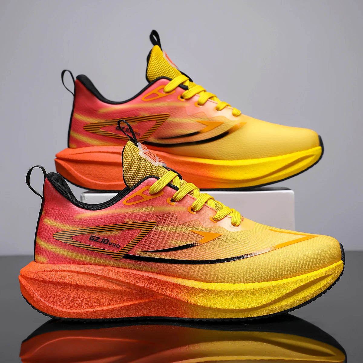 Unisex GZJD PRO Carbon Plate Running Shoes Gradient Marathon Sneakers Mesh Thick Sole Shock Absorb Athletic Training Footwear