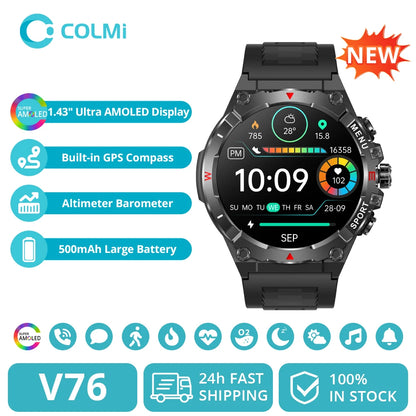 COLMI V76 GPS Smartwatch - 1.43" AMOLED Display, Bluetooth Calling, Multi-GPS & Altimeter, Outdoor Fitness Tracker