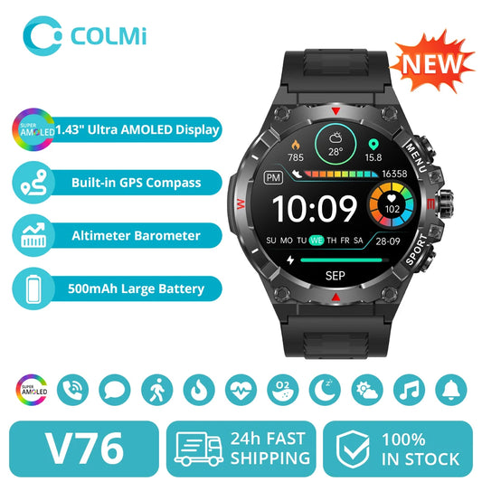 COLMI V76 GPS Smartwatch - 1.43" AMOLED Display, Bluetooth Calling, Multi-GPS & Altimeter, Outdoor Fitness Tracker