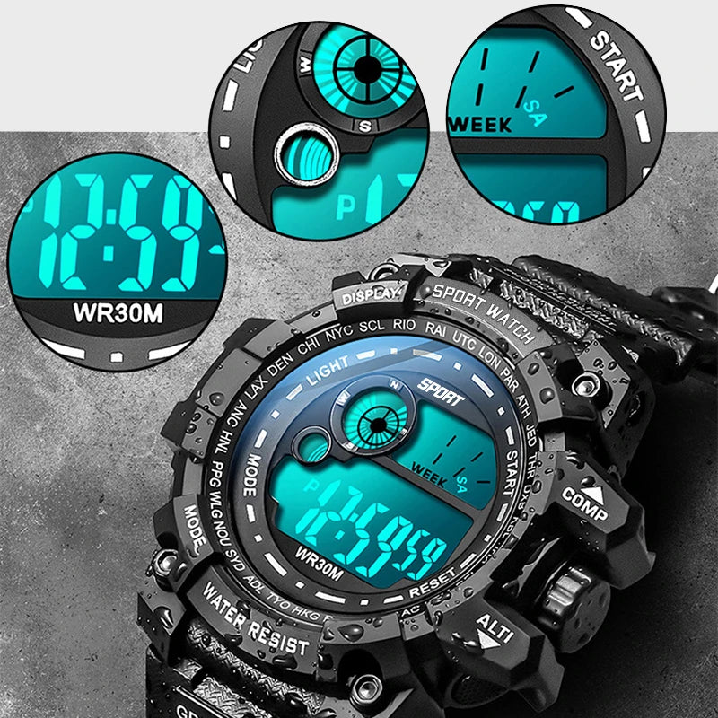 50mm Tactical Digital Sports Watch | Luminous Display, High-Impact Polymer & Splash-Resistant