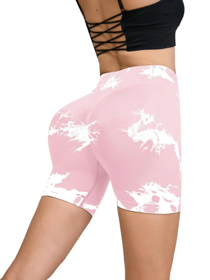 Women's Seamless High-Waist Yoga Shorts | Buttery-Soft Nylon Blend, Hip-Lifting & Tie-Dye Print