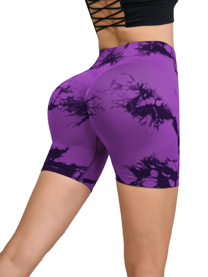 Women's Seamless High-Waist Yoga Shorts | Buttery-Soft Nylon Blend, Hip-Lifting & Tie-Dye Print