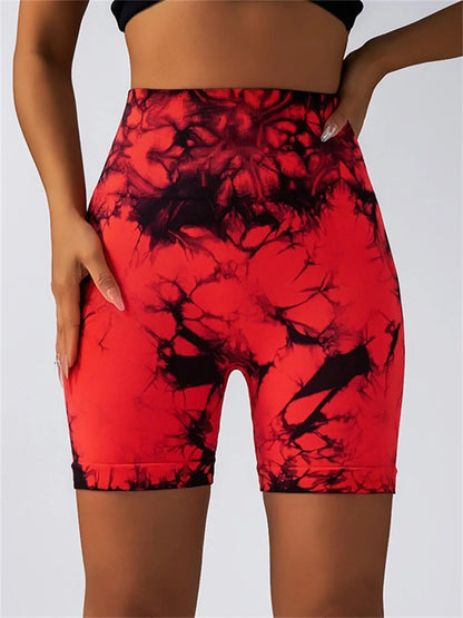 Women's Seamless High-Waist Yoga Shorts | Buttery-Soft Nylon Blend, Hip-Lifting & Tie-Dye Print
