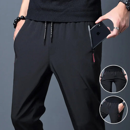 Men's Casual Straight Slim Fit Pants - Elastic Waist Jogger Trousers, Korean Classic Style Plus Size