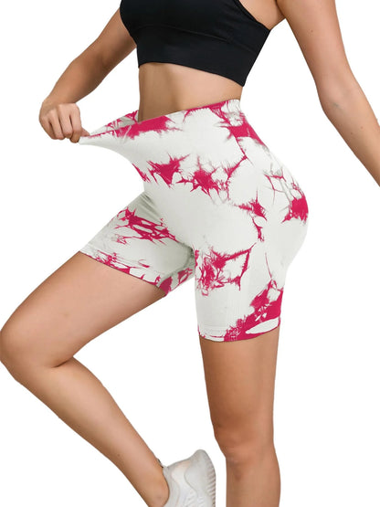Women's Seamless High-Waist Yoga Shorts | Buttery-Soft Nylon Blend, Hip-Lifting & Tie-Dye Print