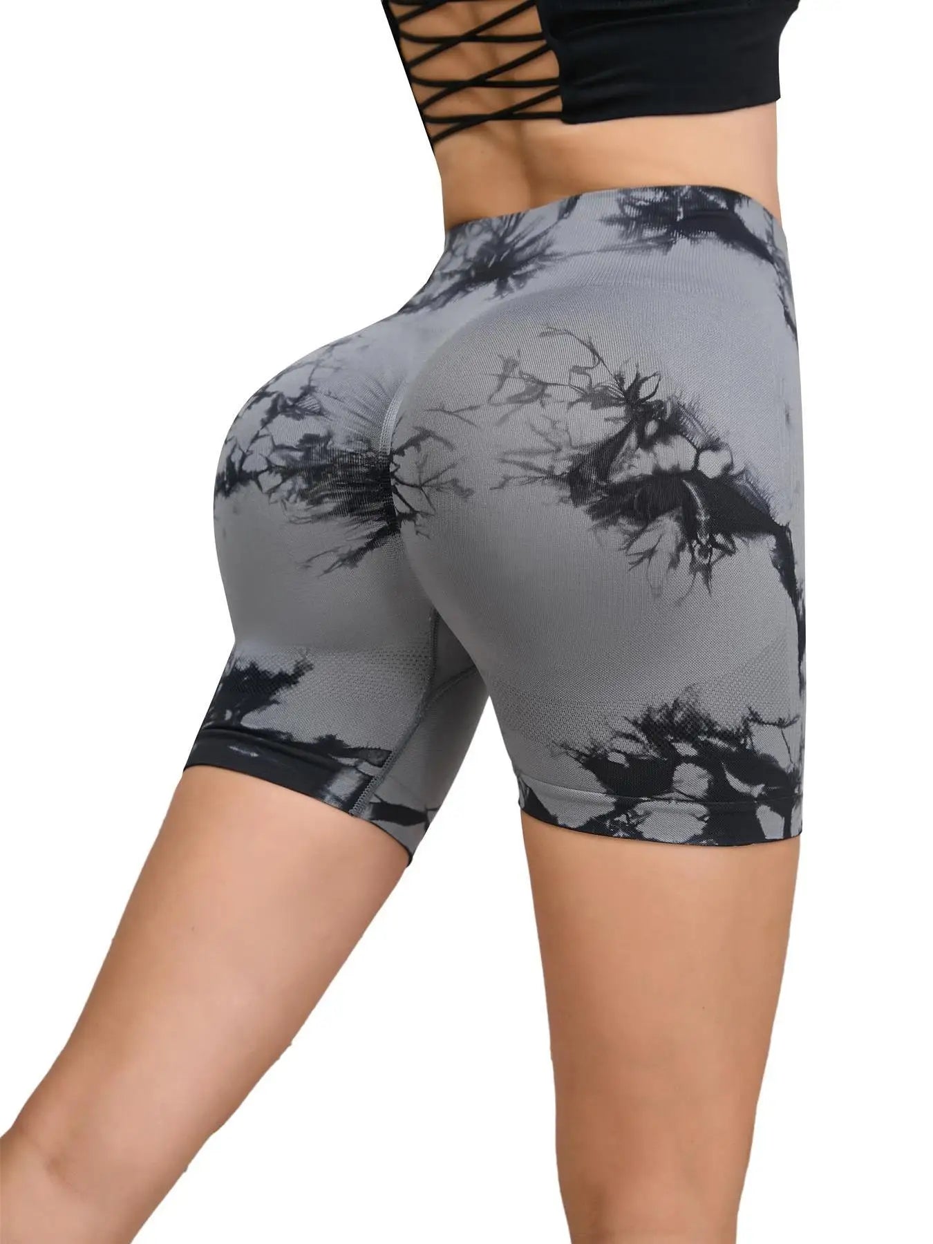 Women's Seamless High-Waist Yoga Shorts | Buttery-Soft Nylon Blend, Hip-Lifting & Tie-Dye Print