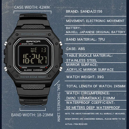 SANDA Premium Sport Watch | 5ATM, High-Impact Resin & Luminous Display