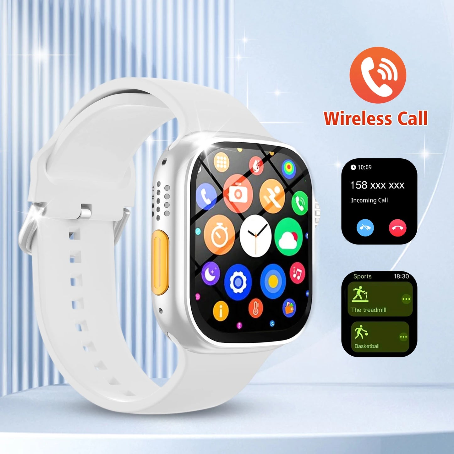 Odelettevcy 2.01" Smart Watch | Large Square Full-Touch Screen, Bluetooth Calls & Built-in USB Charging