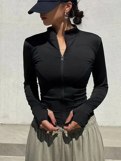 Elegant Athletic Track Jacket for Women | Breathable Quick-Dry Polyester, Anti-Shrink & Snug Fit