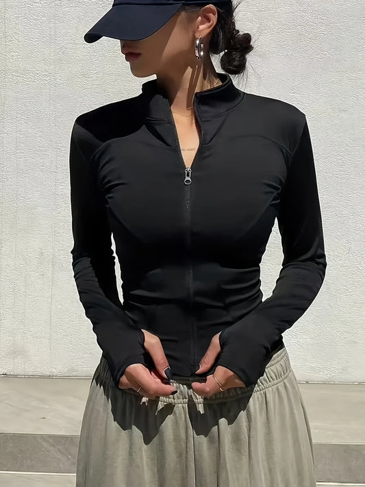Elegant Athletic Track Jacket for Women | Breathable Quick-Dry Polyester, Anti-Shrink & Snug Fit