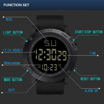 YIKAZE 55mm Digital Sports Watch | 50M Water Resistant, LED Backlight & Silicone Strap