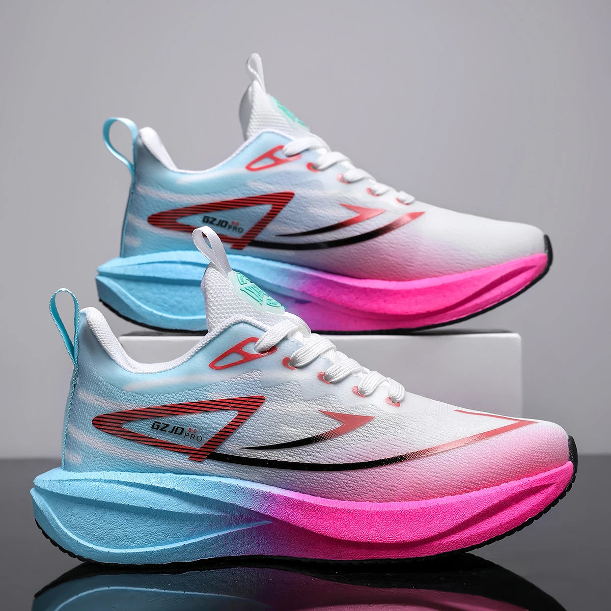 Unisex GZJD PRO Carbon Plate Running Shoes Gradient Marathon Sneakers Mesh Thick Sole Shock Absorb Athletic Training Footwear