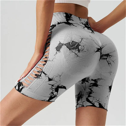 Women's Seamless High-Waist Yoga Shorts | Buttery-Soft Nylon Blend, Hip-Lifting & Tie-Dye Print