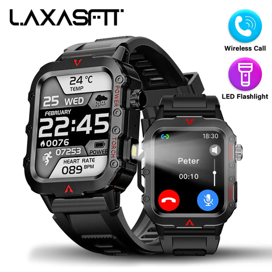 LAXASFIT Men's Sports Smart Watch - 1.71" Screen, Bluetooth Calling, LED Flashlight, Blood Oxygen Monitor