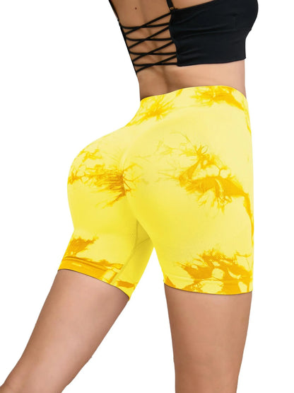 Women's Seamless High-Waist Yoga Shorts | Buttery-Soft Nylon Blend, Hip-Lifting & Tie-Dye Print