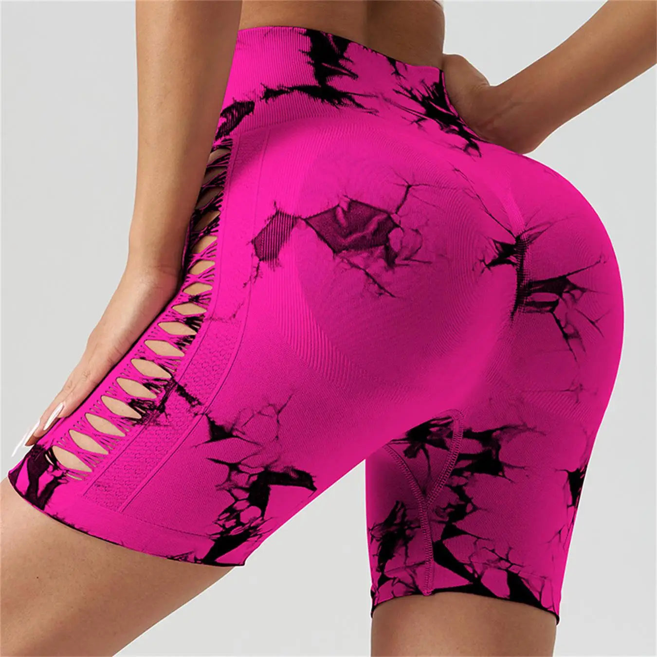 Women's Seamless High-Waist Yoga Shorts | Buttery-Soft Nylon Blend, Hip-Lifting & Tie-Dye Print