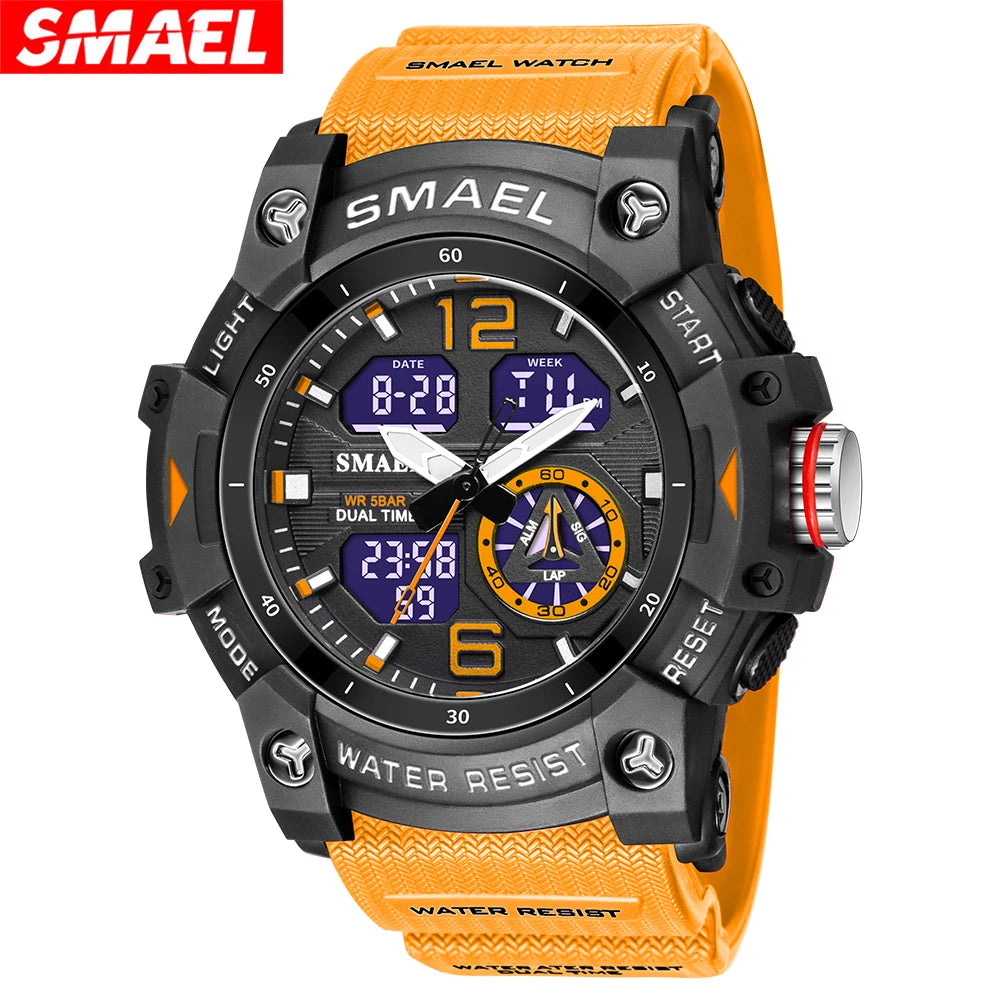 SMAEL 8007 Men's Military Sport Watch - Dual Time Display, LED Back Light, Alarm Stopwatch, Waterproof Wristwatch