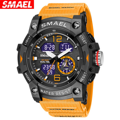 SMAEL 8007 Men's Military Sport Watch - Dual Time Display, LED Back Light, Alarm Stopwatch, Waterproof Wristwatch