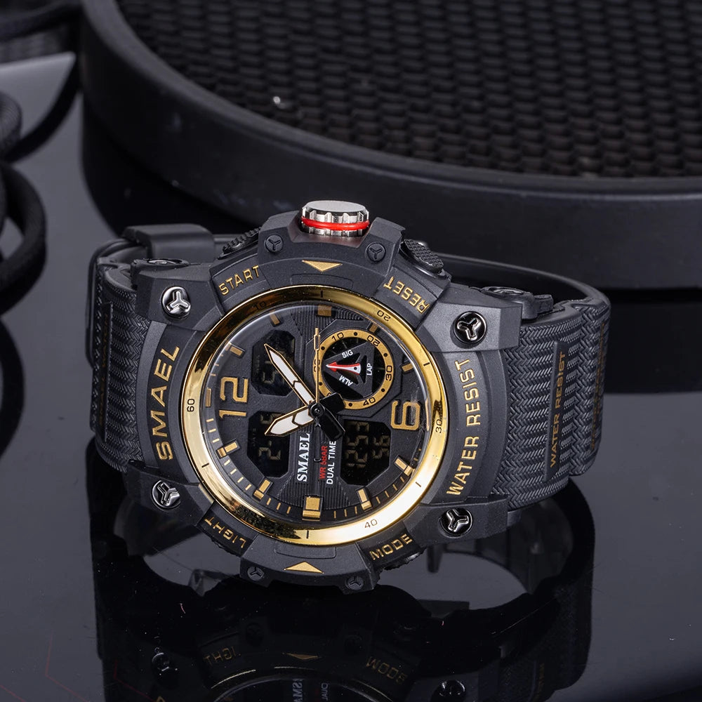SMAEL 8007 Men's Military Sport Watch - Dual Time Display, LED Back Light, Alarm Stopwatch, Waterproof Wristwatch