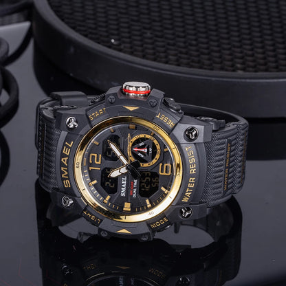 SMAEL 8007 Men's Military Sport Watch - Dual Time Display, LED Back Light, Alarm Stopwatch, Waterproof Wristwatch