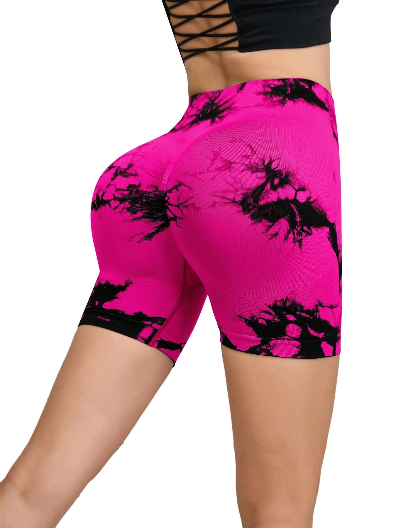 Women's Seamless High-Waist Yoga Shorts | Buttery-Soft Nylon Blend, Hip-Lifting & Tie-Dye Print