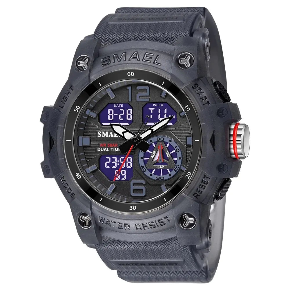 SMAEL 8007 Men's Military Sport Watch - Dual Time Display, LED Back Light, Alarm Stopwatch, Waterproof Wristwatch