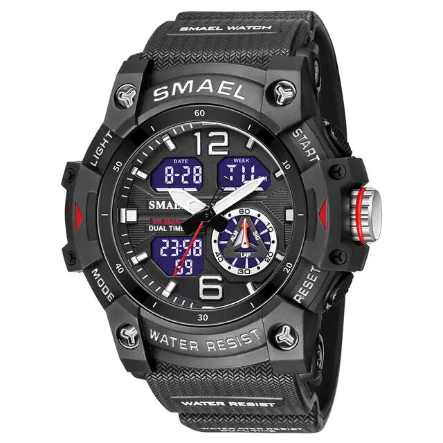 SMAEL 8007 Men's Military Sport Watch - Dual Time Display, LED Back Light, Alarm Stopwatch, Waterproof Wristwatch