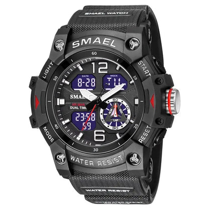 SMAEL 8007 Men's Military Sport Watch - Dual Time Display, LED Back Light, Alarm Stopwatch, Waterproof Wristwatch