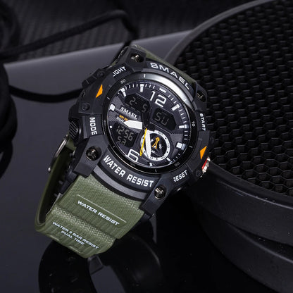 SMAEL 8007 Men's Military Sport Watch - Dual Time Display, LED Back Light, Alarm Stopwatch, Waterproof Wristwatch