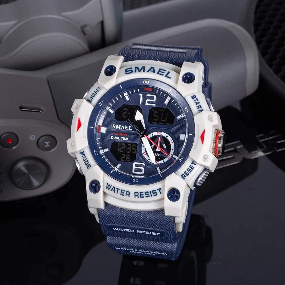 SMAEL 8007 Men's Military Sport Watch - Dual Time Display, LED Back Light, Alarm Stopwatch, Waterproof Wristwatch