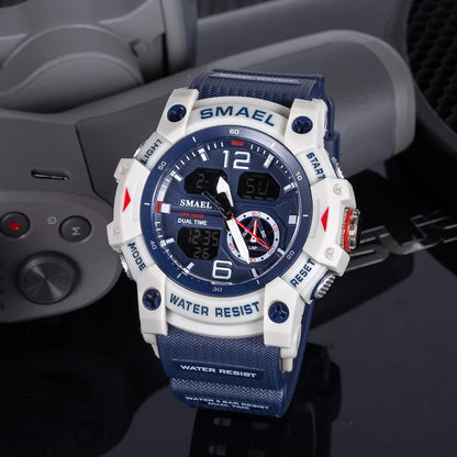 SMAEL 8007 Men's Military Sport Watch - Dual Time Display, LED Back Light, Alarm Stopwatch, Waterproof Wristwatch