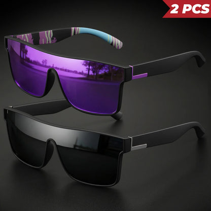 2PCS Classic Colorful Sports Sunglasses - One-Piece Lens, UV400 Unisex for Outdoor, Travel & Daily