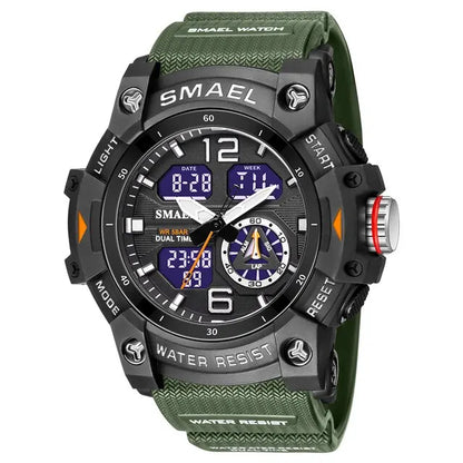 SMAEL 8007 Men's Military Sport Watch - Dual Time Display, LED Back Light, Alarm Stopwatch, Waterproof Wristwatch