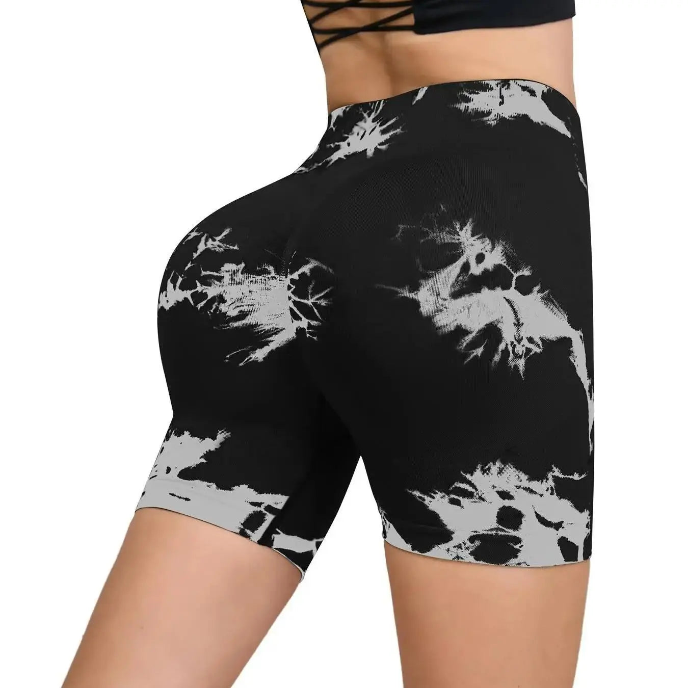 Women's Seamless High-Waist Yoga Shorts | Buttery-Soft Nylon Blend, Hip-Lifting & Tie-Dye Print