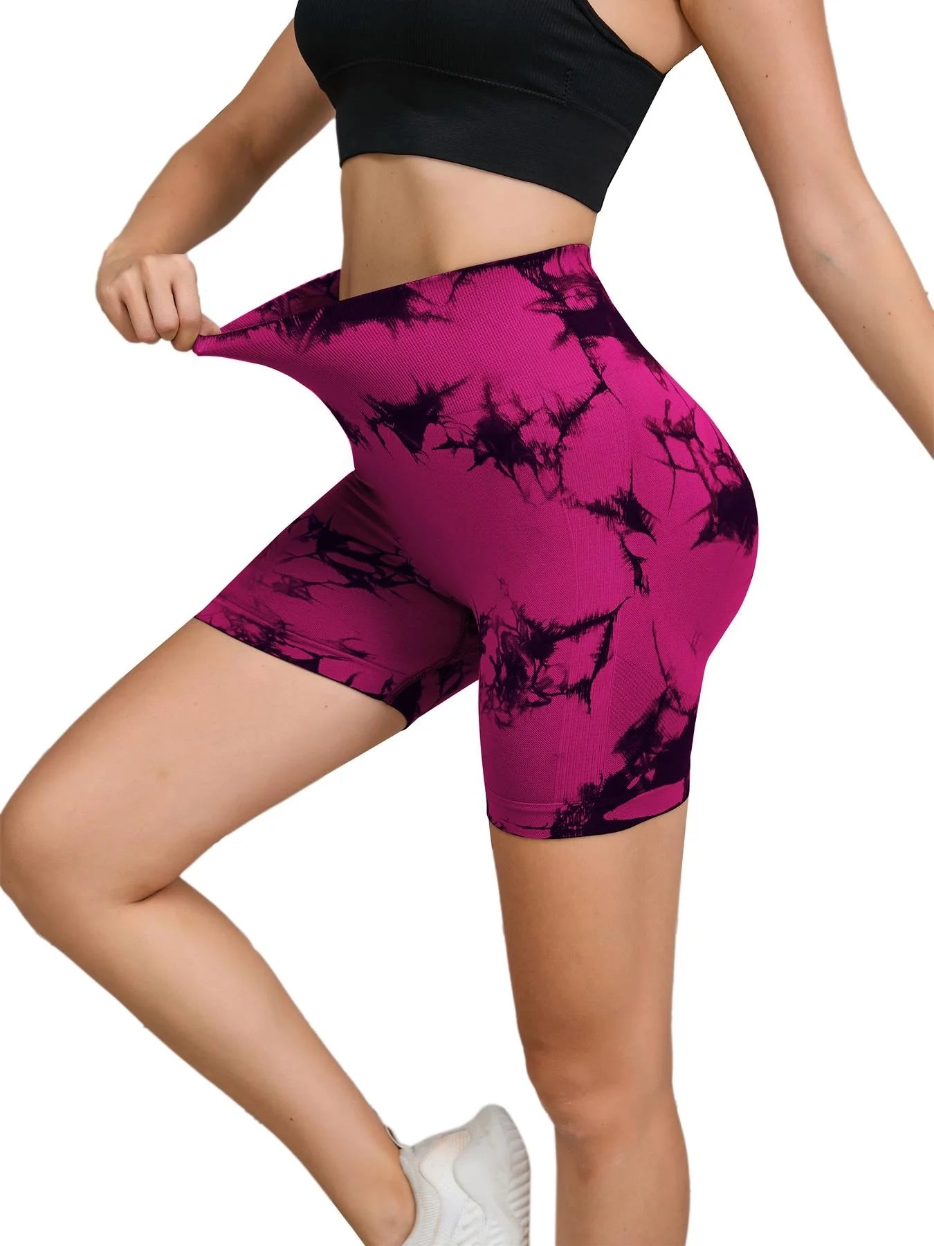 Women's Seamless High-Waist Yoga Shorts | Buttery-Soft Nylon Blend, Hip-Lifting & Tie-Dye Print