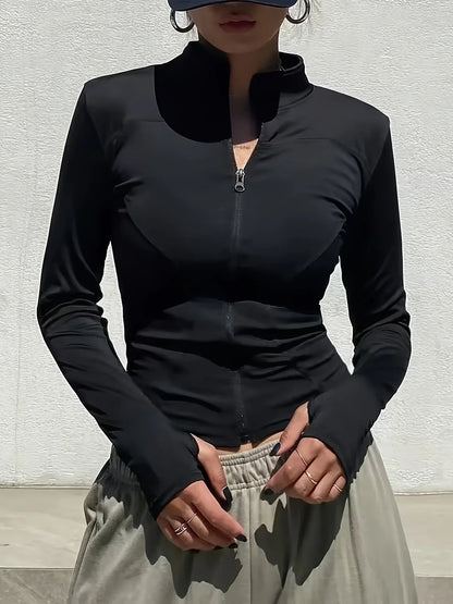 Elegant Athletic Track Jacket for Women | Breathable Quick-Dry Polyester, Anti-Shrink & Snug Fit