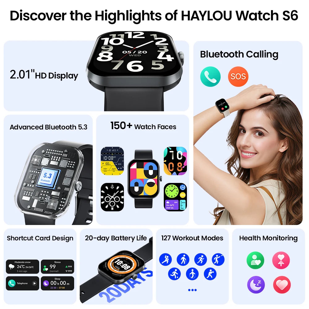 Haylou Watch S6 Smartwatch | 2.01" HD Display, Bluetooth Calling & 127 Sport Modes