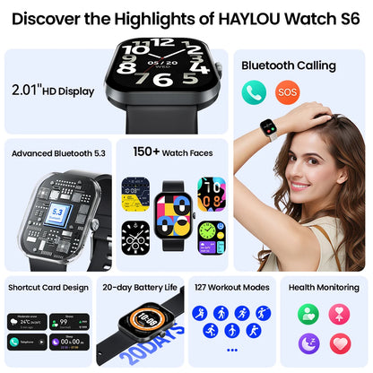 Haylou Watch S6 Smartwatch | 2.01" HD Display, Bluetooth Calling & 127 Sport Modes