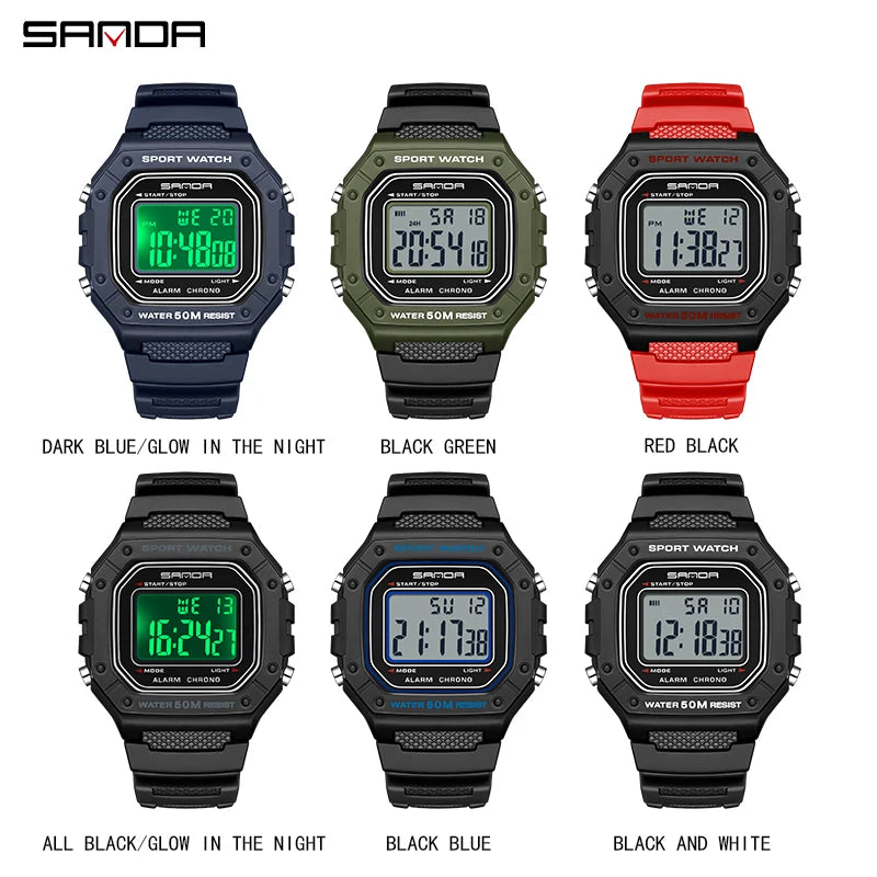 SANDA Premium Sport Watch | 5ATM, High-Impact Resin & Luminous Display