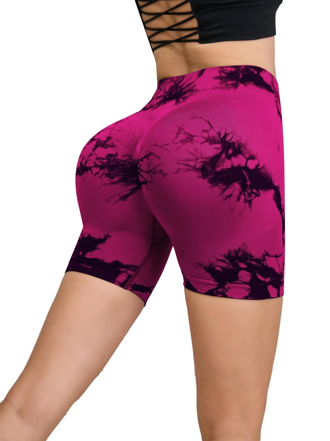 Women's Seamless High-Waist Yoga Shorts | Buttery-Soft Nylon Blend, Hip-Lifting & Tie-Dye Print