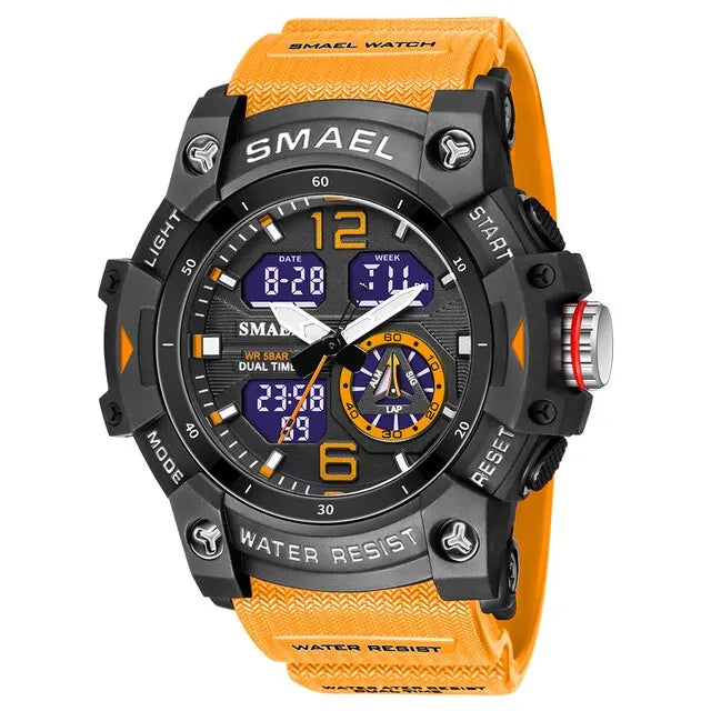 SMAEL 8007 Men's Military Sport Watch - Dual Time Display, LED Back Light, Alarm Stopwatch, Waterproof Wristwatch