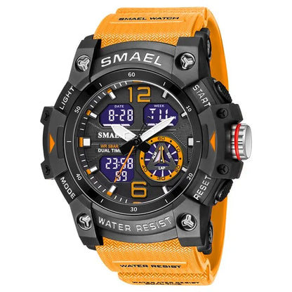 SMAEL 8007 Men's Military Sport Watch - Dual Time Display, LED Back Light, Alarm Stopwatch, Waterproof Wristwatch
