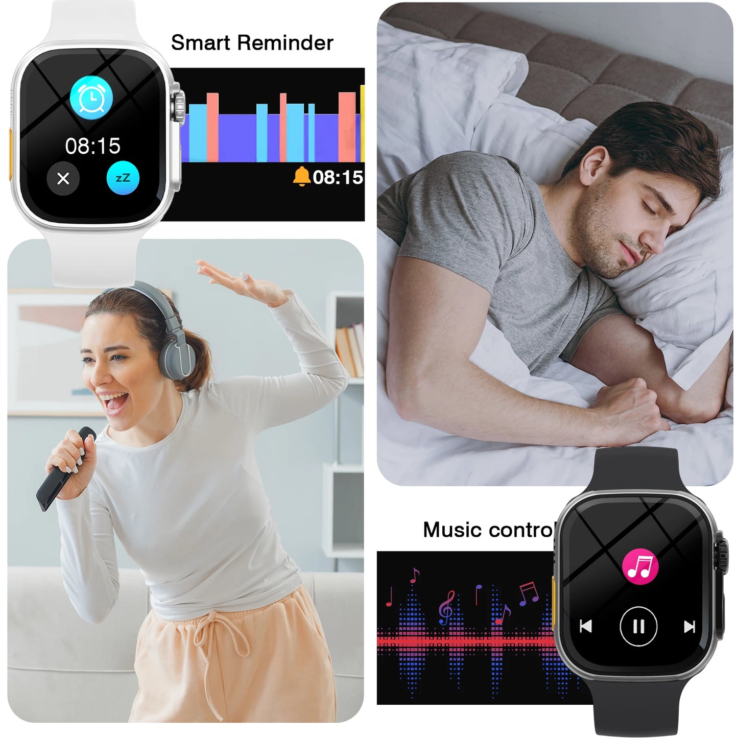 Odelettevcy 2.01" Smart Watch | Large Square Full-Touch Screen, Bluetooth Calls & Built-in USB Charging